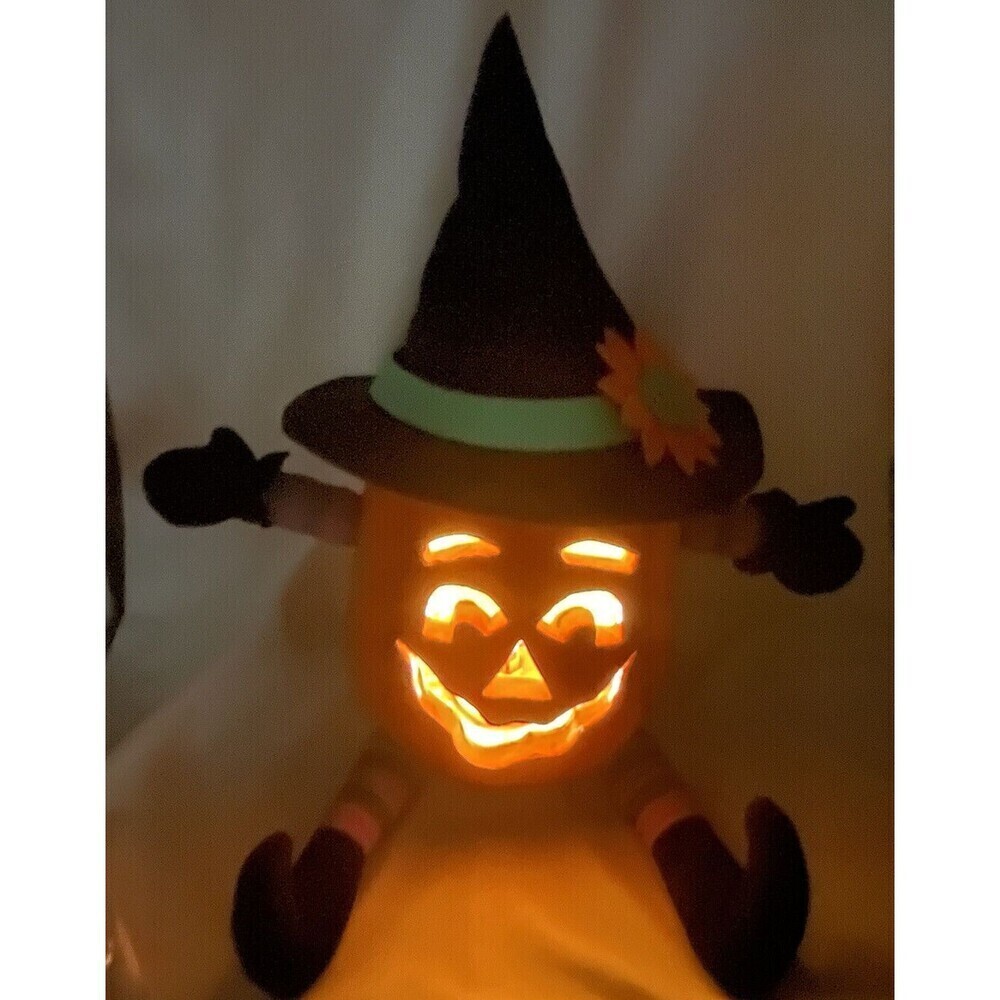 RARE Halloween Light Up Blow Mold Halloween Pumpkin Jack O Lantern Witch Hat 15”